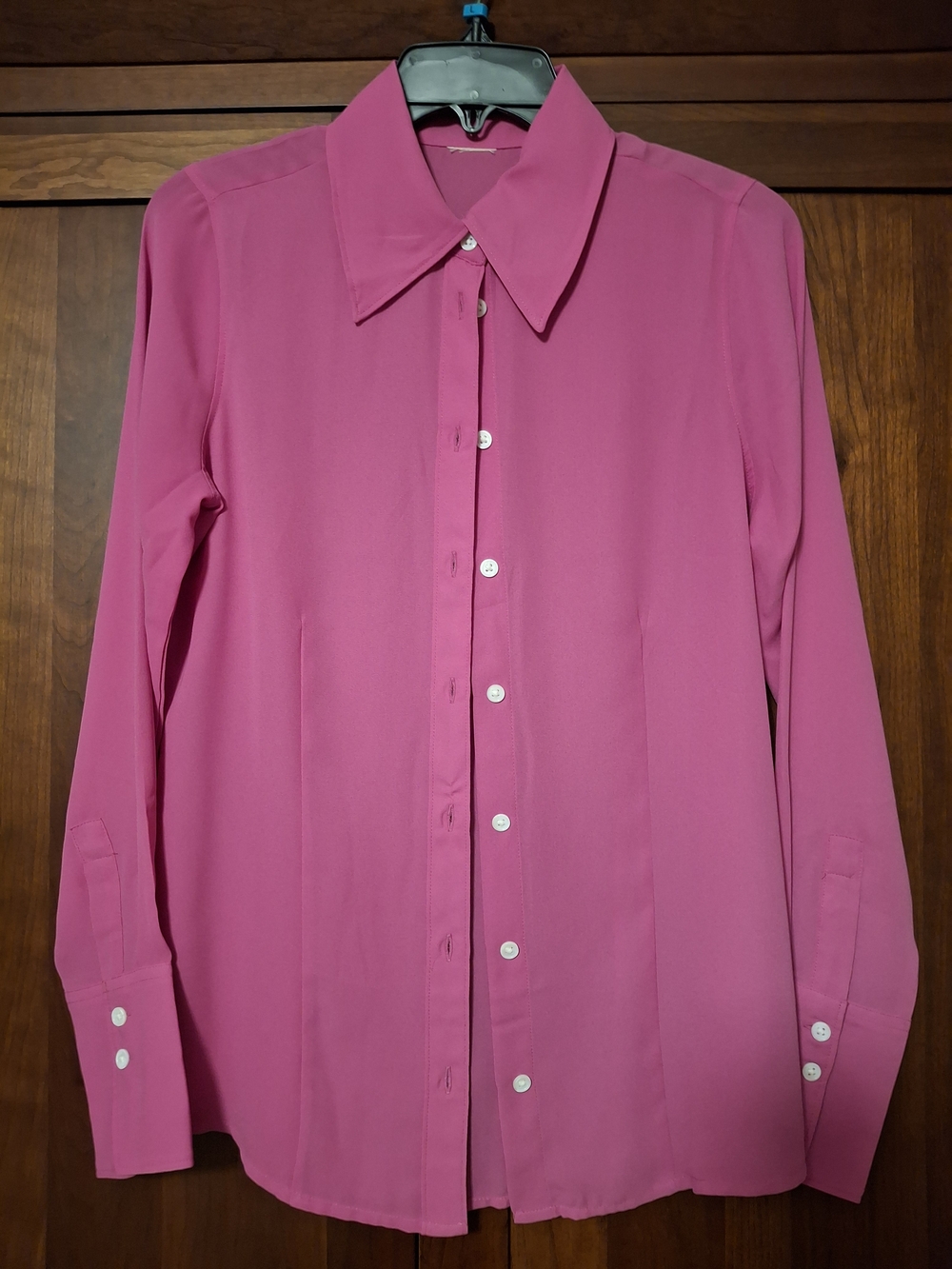 Womens Chaps Fuscia Semi Sheer Buttton Up Blouse Sz Med